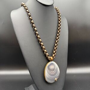 VINTAGE STEPHEN DWECK AGATE ONE OF A KIND NECKLACE 32" CHAIN 2.5" PENDANT